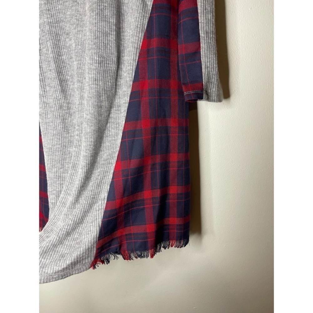 Anthropologie THML Grey Red Blue Plaid 3/4 Sleeve Dress - Picture 2 of 6